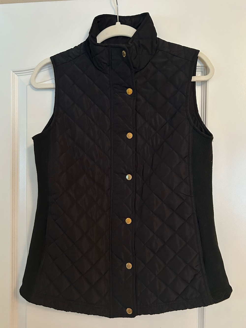 Cynthia Rowley Black Quilted Sleeveless Vest Zipper Snap Front Mock Neck